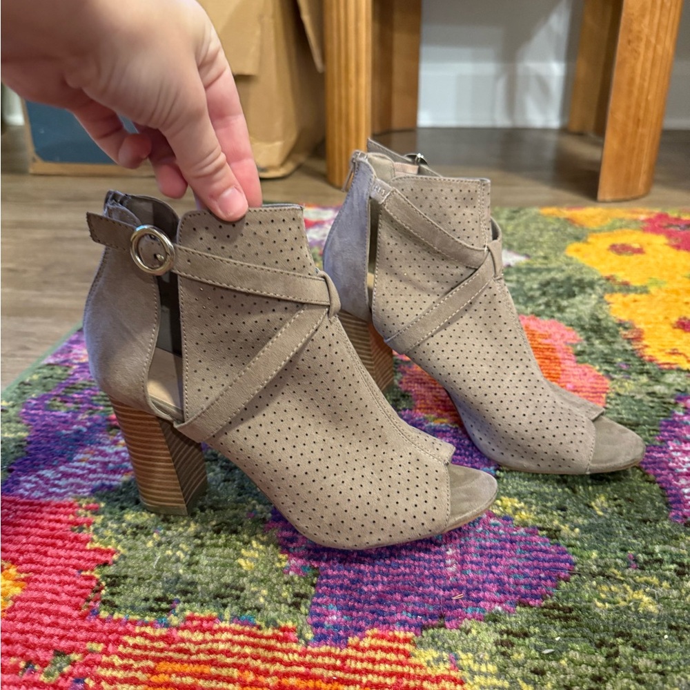 Elegant Taupe Peep-Toe Ankle Boots